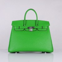 Hermes 6089 Birkin 35CM Tote Bags Green Clemence Leather Silver